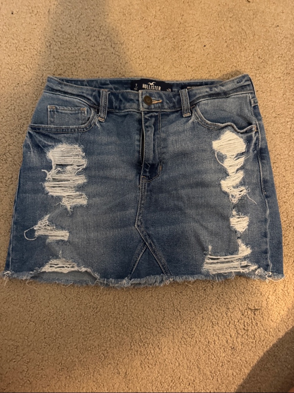 Hollister Distressed Denim Mini Skirt - Light Blue